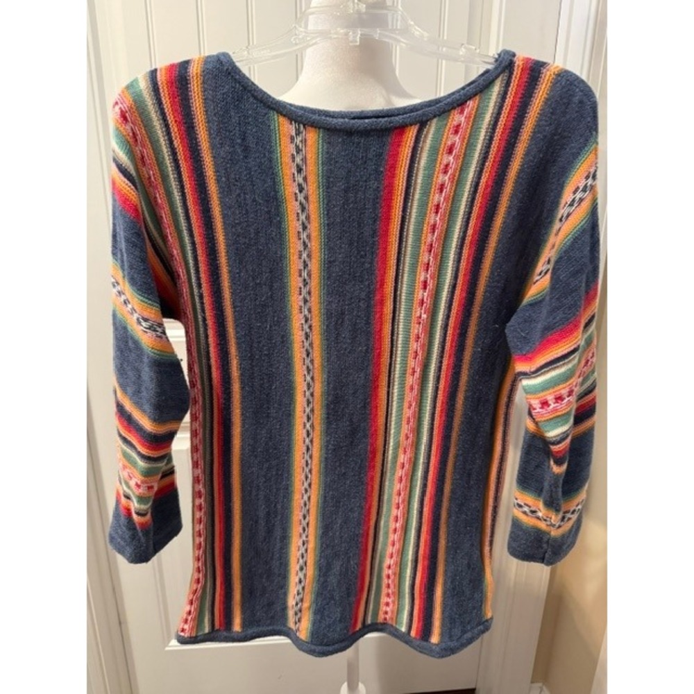 Chaps Denim Multi Color Vertical Stripe Knit Scoop Neck Sweater Womens Sz Medium